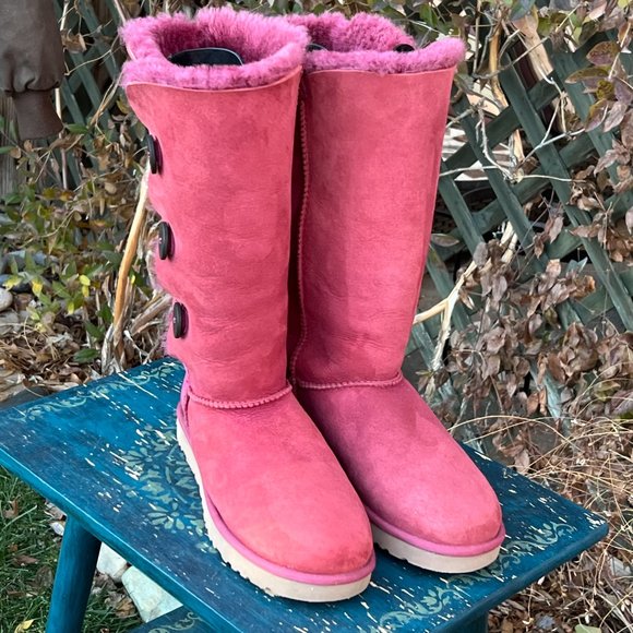 UGG Bailey Button Shearling Below Knee Fuschia Boots, 10, Button up sides, NWOB - Picture 10 of 13